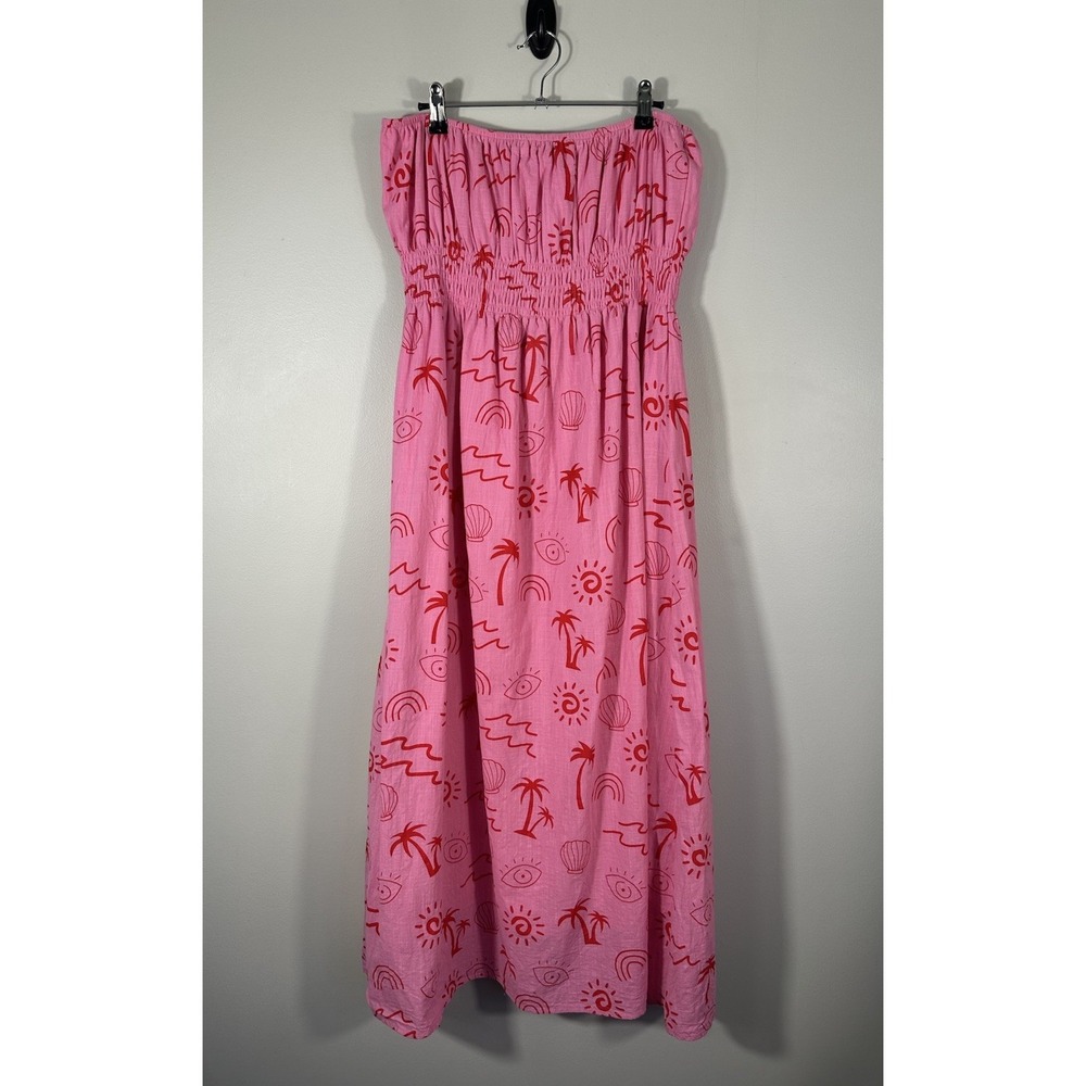 Billy J Dress Womens XL Pink Strapless Cotton Beach Vacation Resort Boho